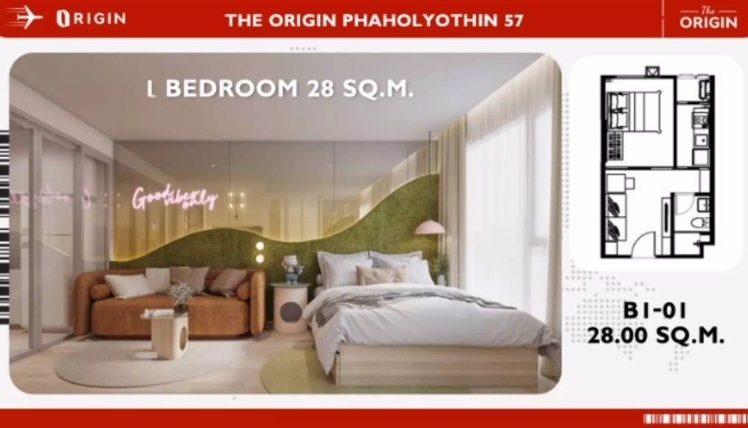 ขายดาวน์ ดิ ออริจิ้น พหลโยธิน 57 (255,500 บาท) The Origin Phaholyothin 57 คอนโดเลี้ยงสัตว์ได้ ใกล้รถไฟฟ้า