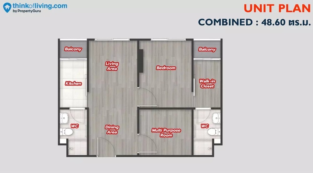 ขายดาวน์ ดิ ออริจิ้น บางแค ห้อง Combined (The Origin Bangkae) ชั้น 7 ตึก C (48.4 ตร.ม.) ห้องเลี้ยงสัตว์ได้